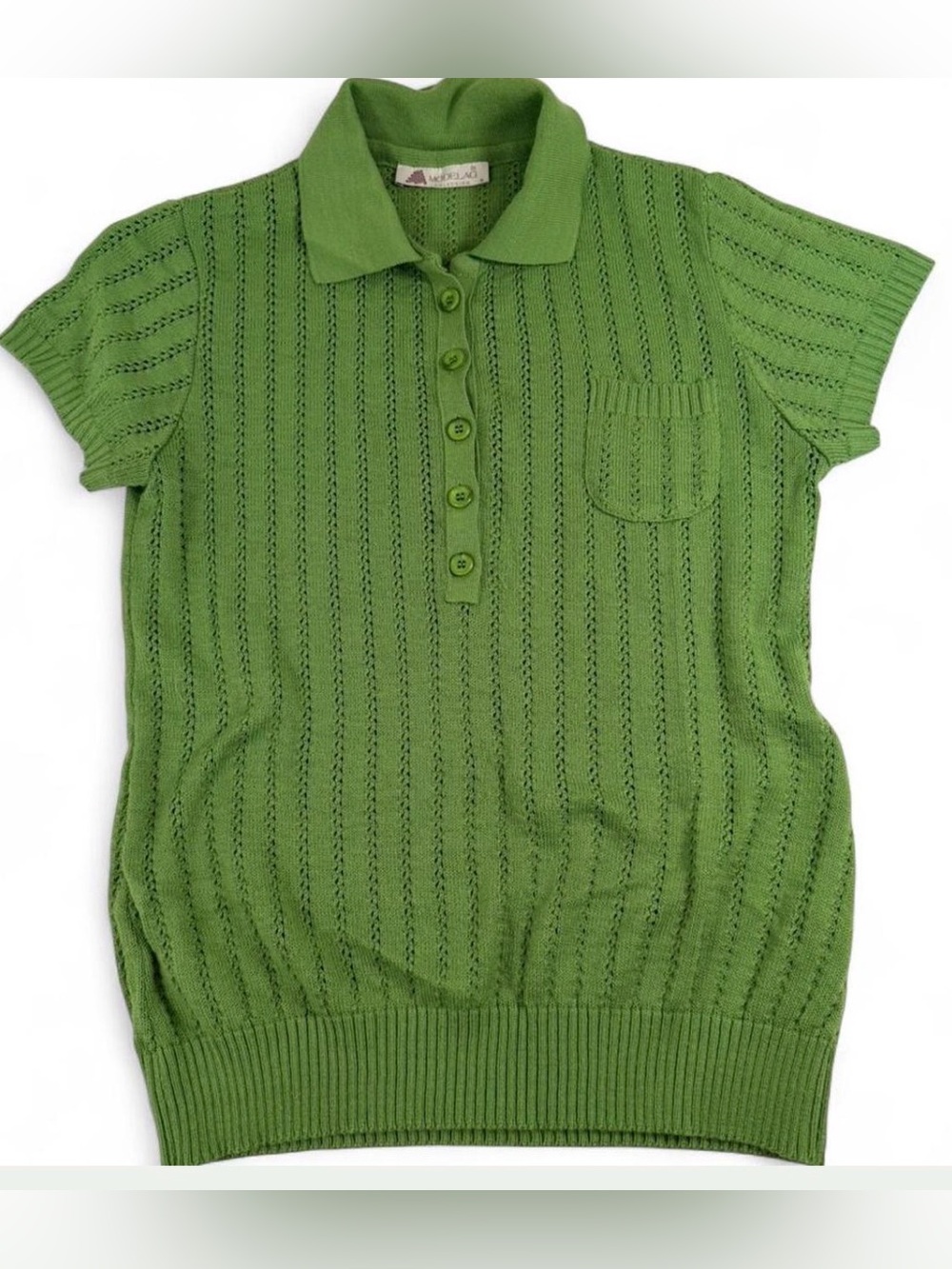 Vintage Green Knit Polo Top